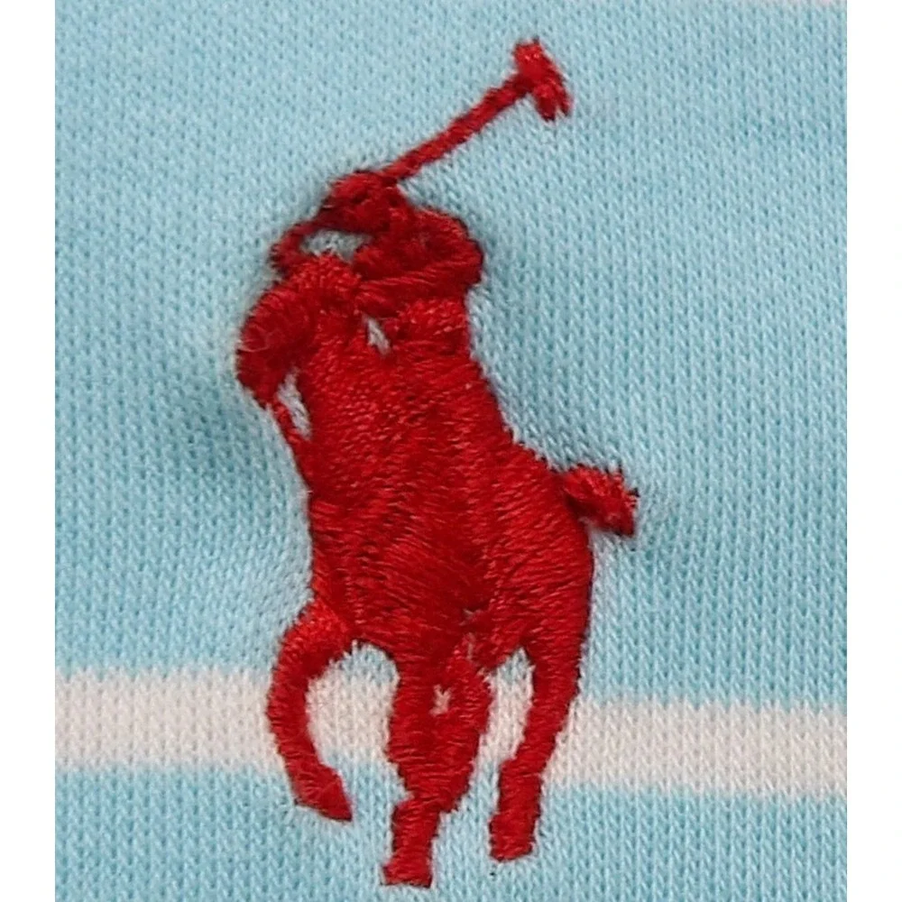 Polo Ralph Lauren Men XL Custom Slim Fit Mesh Polo Blue Striped Red Pony Cotton